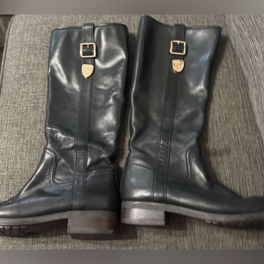 Vintage Coach Black Leather Riding Boots with Gold Buckles